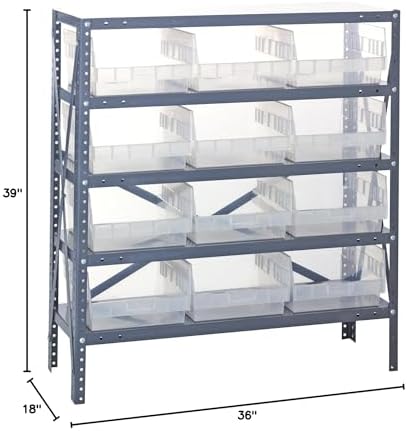Quantum 1839-210CL Heavy Duty Shelving Unit with (4) Shelves and (12) QSB210 Clear Bins for Garage Warehouse Storage Distribution | 400 lb Load Capacity | 18"D x 36"L x 39"H, Galvanized Carbon Steel - Image 2
