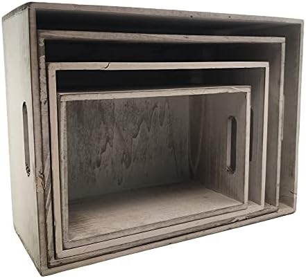 Oojami 4 Pack Nesting Wooden Crates for Display, Whitewashed with Handles - Image 4