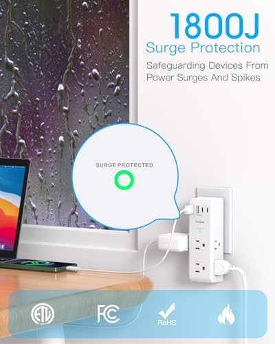 Surge Protector Outlet Extender with Rotating Plug, Multi Plug Wall Outlet - Image 5