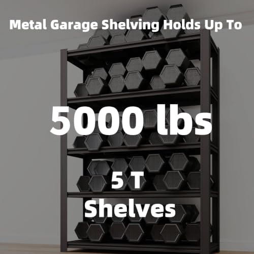 5-Tier Heavy Duty Garage Shelving, 5,000 lbs Capacity Adjustable Metal Storage Shelving Unit for Garage, Basement, Warehouse & Workshop, 55" W x 24" D x 84" H - Image 4