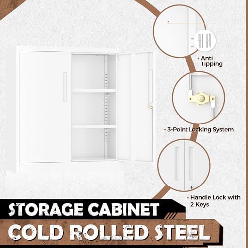 INTERGREAT Metal Storage Cabinet with Doors and Shelves,Lockable Storage Cabinet for Office,35.5 ”White Metal Utility Cabinet Garage Cabinets for Home Office, Garage, Kitchen, Shop - Image 4