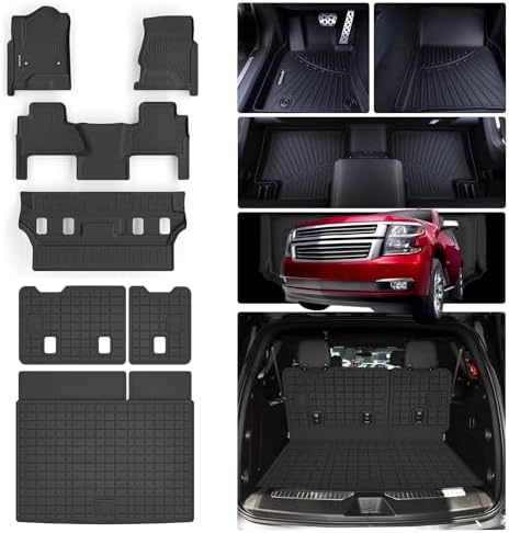Floor Mats for Chevy Chevrolet Tahoe & GMC Yukon (Not XL) 2015-2020 & Trunk Mat & Backrest Mat TPE All Weather Protection Floor Liner & Cargo Liners Accessories (2015-20 Chevy Tahoe 7 Seats) by WAYIDSS