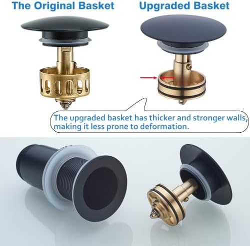 Matte Black Pop Up Sink Drain Without Overflow,SWHYGER Black Sink Drain Kit with Removable Brass Strainer Basket,Lavatory Vessel Basin Sink Drain Stopper, 83606MB. - Image 2