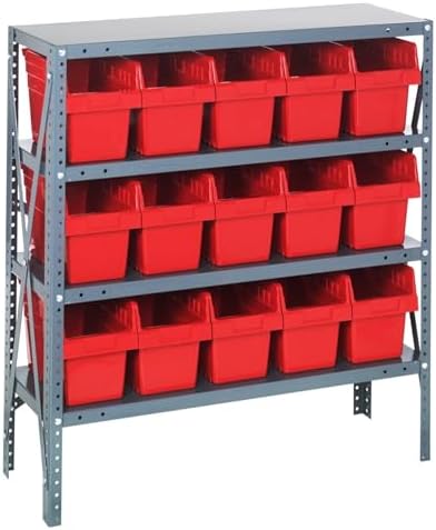 Quantum Storage Systems 1839-SB804RD Solid Heavy Duty 4 Shelves 15 Store-MAX Red Bins 39" H x 36" W x 18" D by QuantumStorageSystems