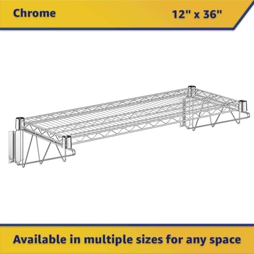 2 Pack 12" x 36" Chrome Wire Wall Shelf, NSF Heavy Duty Steel Wall Mounted Storage Rack, Garage, Kitchen, Office Organization - Image 3