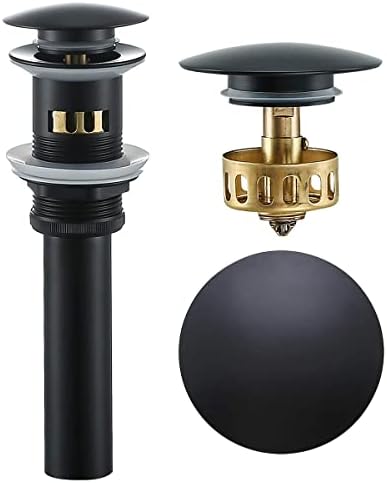 Bathroom Sink Drain with Strainer Basket Hair Catcher Anti Clog Pop Up Drain Stopper Vanity Vessel Sink with Overflow, Matte Black 83606-1MB. by SWHYGER
