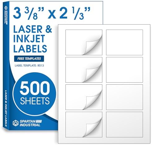 2 1/3" X 3 3/8" Matte White Printable Labels (500 Sheets, 4000 Stickers) by SpartanIndustrial