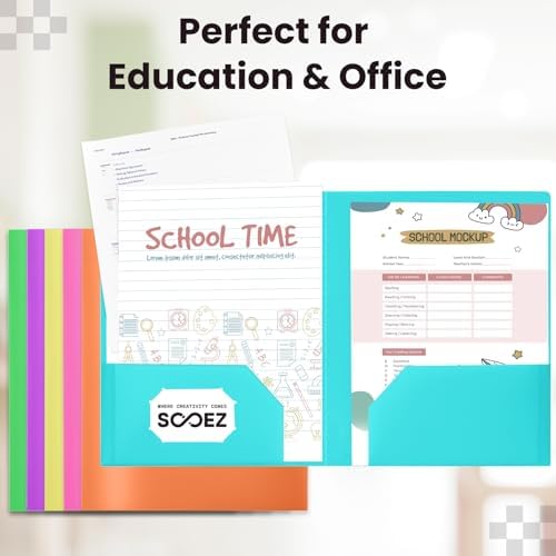 Sooez 7Pack Folders with Pockets, Pastels Colors, Heavy Duty Pocket Folder - Image 6