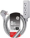 GE Pro 3 Outlet Surge Protector Power Strip, 8 Ft Designer Braided Extension Cord, Flat Plug, Wall Mount, Heather Gray, 45916 by Unknown