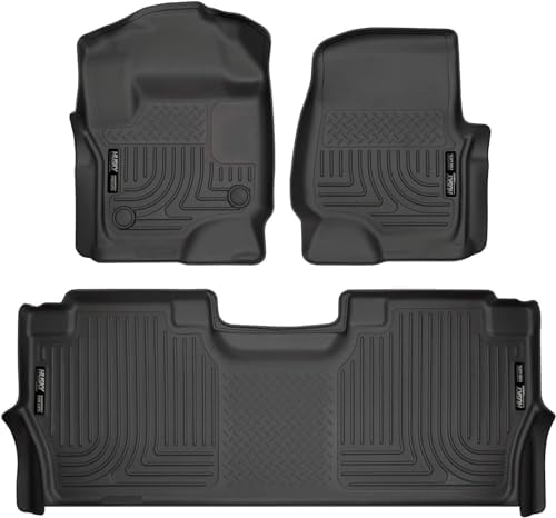 Husky Liners Weatherbeater Floor Mats | Fits 2017-2026 Ford F-250/F-350/F-450 Crew CAB with Factory Carpet & with Factory Underseat Storage ONLY | Front & 2nd Row, 3-pc Black - 94061 by HuskyLiners%C2%AE