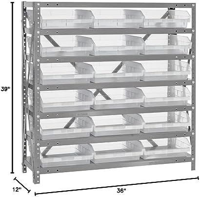 Quantum Storage Systems 1239-109CL Clear-View Sloped Shelving Unit with 4" Shelf Bins, 18 QSB109 Shelf Units, 12" D x 36" W x 39" H - Image 2