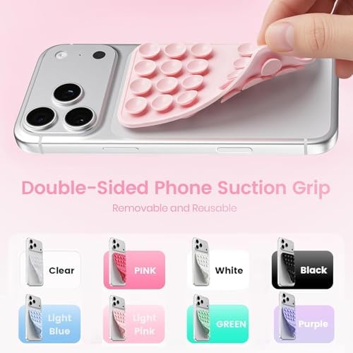 (2 Pack) Double Sided Suction Cup Phone Mount, Light Pink & Light Blue - Image 2