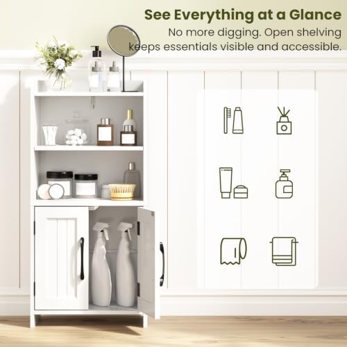 Small Bathroom Storage Cabinet with 2 Doors & Shelf, Line White - Image 4