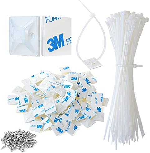 200pcs 3/4" Back-Glue Self Adhesive White Strong Cable Zip Tie Mounts with 8" Ties, Screws, Outdoor Sticky Wire Fasteners Cable Clips Management Anchors Organizer Holders Squares by XHF