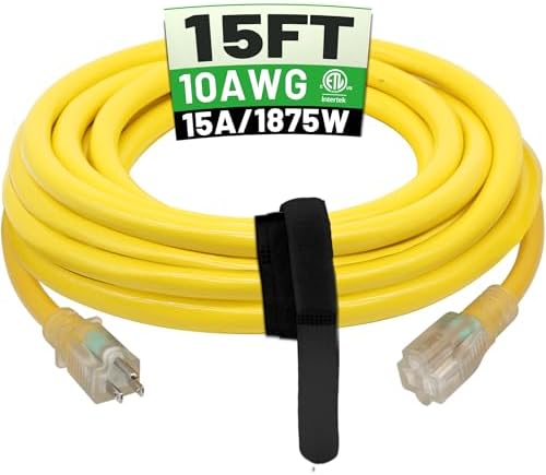 POWGRN 15 Ft 10AWG Outdoor Extension Cord, Yellow by POWGRN