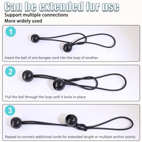 50PCS Ball Bungee Cords Heavy Duty Canopy Tarp Tie Downs, for Camping, Shelter, Cargo, Tent Poles UV Resistant - Black (Black, 12 inch) - Image 4