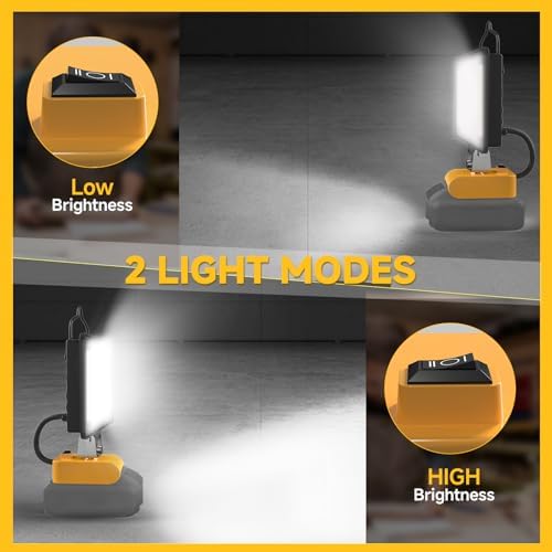 2026 Upgraded Cordless LED Work Light for Dewalt 20V Battery,148W 14800LM Dual Brightness Jobsite Light with USB-C Charging,Low Voltage Protection for Car Repair,Construction & Emergency - Image 3