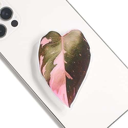 OnTheGrip Cute Acrylic Tropical Leaf Design Collapsible Expandible Mobile Phone Grip Stand Holder for Smartphone Tablet Cell Phone Accessory (Pink Princess) by OnTheGripofficial
