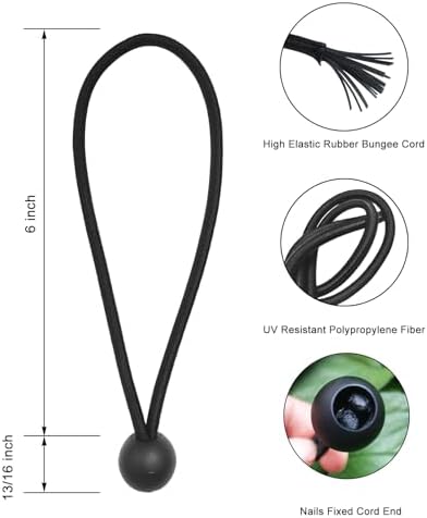 Small Bungee Cords with Balls 6 inch Length, 0.8 inch Ball, 50-Piece… - Image 2