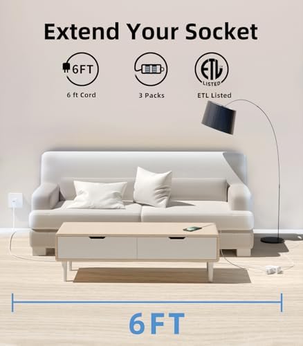 TiFFCOFiO Indoor Extension Cord, 2 Prong 6 Feet Extension Cord, 3 Polarized Outlets with Safety Slide Windows,13A/1625W, 16 AWG, 2 Packs - Image 7