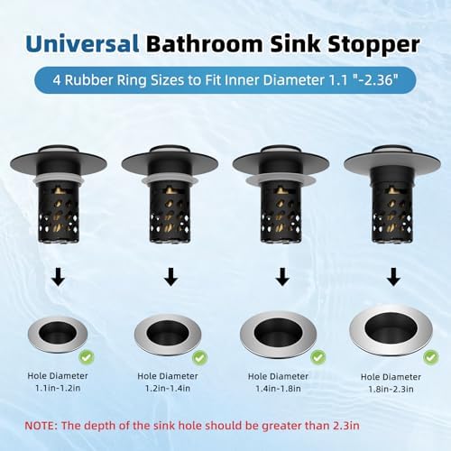 Universal Metal Bathroom Sink Stopper with Hair Catcher Strainer, Black - Image 5