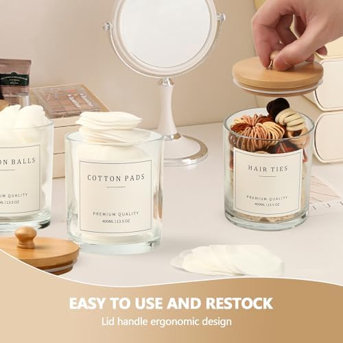 eggs sound 3 Pack Qtip Holder - Bathroom Organizers and Storage, Cotton Round Pad Swab Holder Dispenser Floss Pick Holder with Tray, Glass Apothecary Jars with Lids, Cotton Ball Container - Clear - Image 6