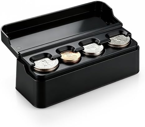 SINGARO Coin Holder for Car, Coin Change Organizer Compatible with Coins of Different Sizes, Dash-Mounted Holder Suitable for Most Cars, Trucks(Black) by SINGARO