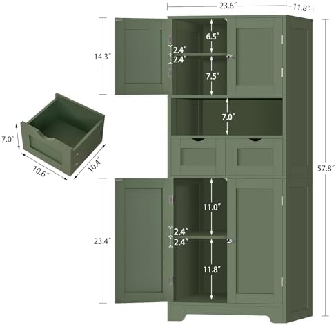 TEENFON Tall Bathroom Storage Cabinet with 4 Doors & 2 Adjustable Shelves - Image 3
