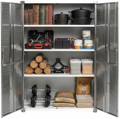 Heavy Duty Steel Storage Cabinet with Double Doors, Adjustable Shelves, Door Secured Lock, Large Capacity Organizer for Garages,Offices and Warehouses (White, 48" W x 24" D x 72" H) - Image 5