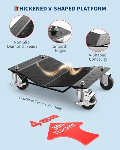 Garvee Car Wheel Dolly Set of 4,6000 LBS Capacity Heavy Duty Vehicle Mover Dolly with Brakes for Moving Cars, Trucks, Trailers and Motorcycles, Black - Image 2