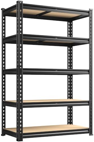 REIBII Garage Shelving, 5-Tier Storage Shelves Load 2410LBS, Adjustable Storage Rack for Garage, Pantry, Closet, Steel Frame, 35.6" W x 72.1" H x 11.9" D, Black by REIBII