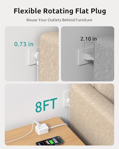 NUTICT 360° Rotating Flat Plug Power Strip with 3AC Outlets and 4 USB Ports - Image 6