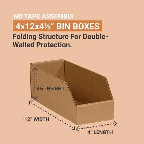 BOX USA Storage Bins Small 4"L x 12"W x 4 1/2"H 50-Pack - Corrugated Cardboard Box for Packing, Moving, and Storage - Image 2