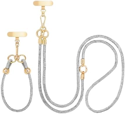 Crystal Phone Strap Crossbody and Wrist Lanyard, Anti Theft Layered & Wrist Strap Cell Phone Neck for Women by FUAHXYESFashionPhoneLayeredJewelry