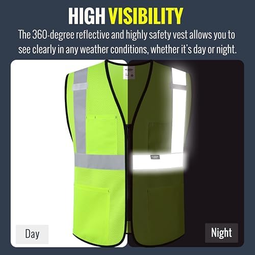 JKSafety Safety Vest for men women Hi Vis Vest with Pockets and Zipper High Visibility Construction Vests BX310 - Image 2