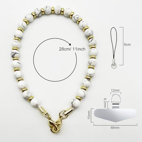 TENOC Marble Beaded Phone Wrist Strap, Marble White - Image 2