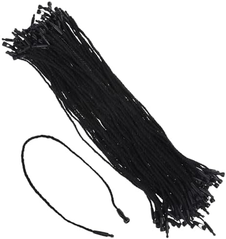 200Pcs 7.8 Inch/20cm Cotton Hang Tag String Fasteners, Hanging Rope Snap Lock Pin Loop Fastener Hook Ties Plastic Tags Ties for Clothes Tag, Price Tags, Shoes Snap Lock, Luggage Label (Black) by Unknown
