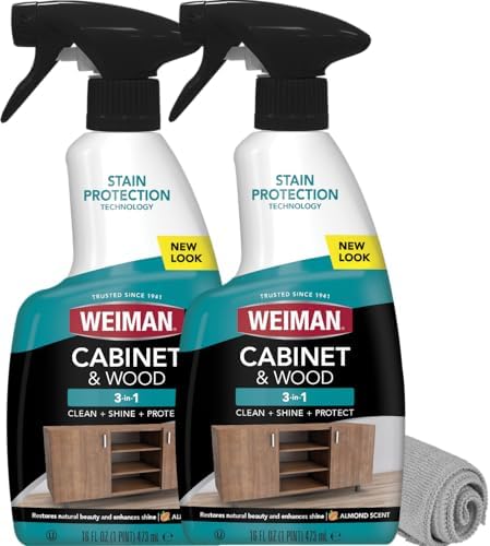 Weiman Cabinet and Wood Cleaner, Shine, Clean and Protect Spray - For Wood Cabinets, Furniture, Tables, Baseboards, Trim and more, 16 oz, 2 PACK with MicroFiber Towel by Weiman