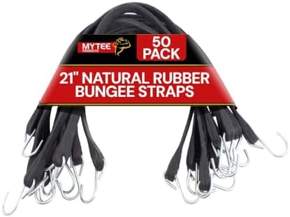 Mytee Products 50 Pack 21" Natural Rubber Tarp Bungee Straps Tie Down Cords S Hooks Heavy Duty Ideal for Securing Tarps - Image 2