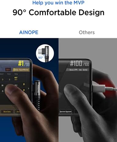 AINOPE USB C Cable 60W 2-Pack 6.6ft Nylon Braided USB C to USB C Cable Type C Charger Fast Charging Right Angle USBC Cable Charger Cord for iPhone 16 Pro Max 15 Plus Samsung S24 S23 iPad Pro Black - Image 3