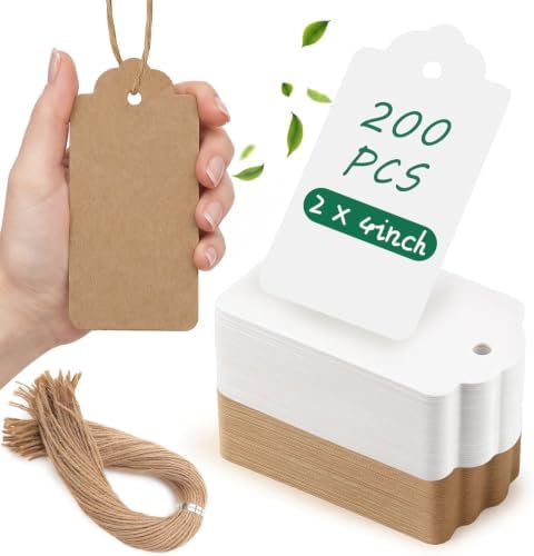 SallyFashion 200Pcs Brown White Gift Tags with String, 2 X 4 inch by sallyfashion