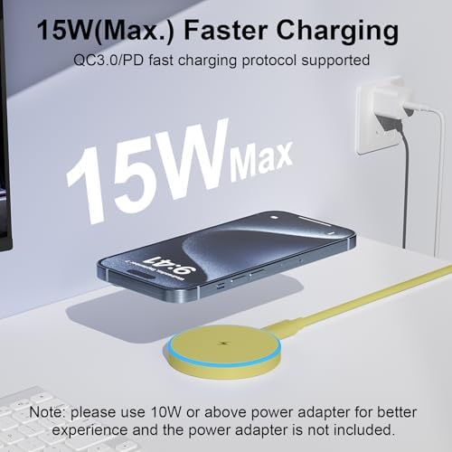 MagSafe Charger 2 Pack 15W Magnetic Wireless Charger Fast Charging Pad Compatible with iPhone 17/16/15/14/13/12 Series & AirPods 3/2/Pro Magnetic MagSafe Charging Pad with Dual Ports-Yellow - Image 2