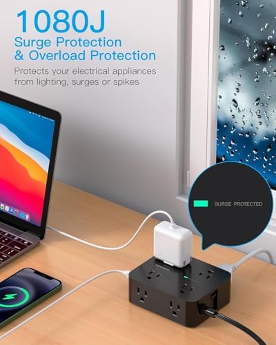Power Strip Surge Protector, 5Ft Flat Extension Cord with Multiple Outlets - Image 4
