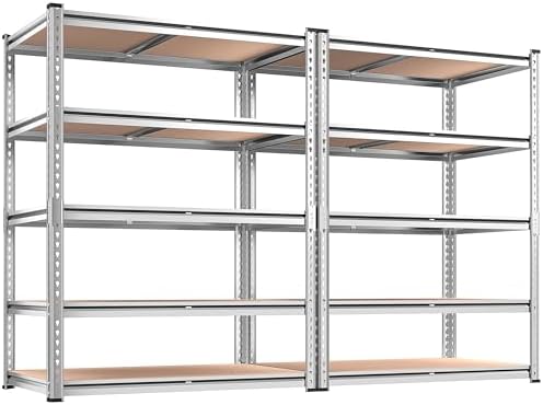 REIBII 2020LBS Garage Shelving Heavy Duty Metal Shelving 5 Tier Storage Shelves, Garage Shelves for Basement, Warehouse, Pantry, Closet, Kitchen, 72" H x 36" W x 16" D, Galvanized, 2 Pack by REIBII