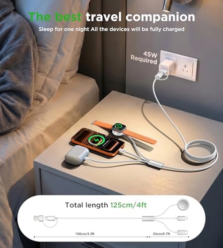 Travel Essentials for Apple Watch Charger,iPhone Charger,3 in 2 Type C/Lightning/Magnetic Travel Charging Cable,Portable Multi Charging Cable for Apple Watch, iPhone 18‑11,Samsung S26,Car–4ft - Image 4