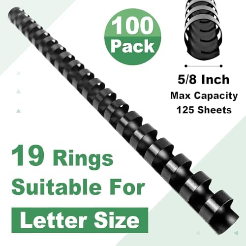 HOUYEE 100 Pack 5/8 Inch Plastic Binding Combs Spines, 19 Rings, Black - Image 2