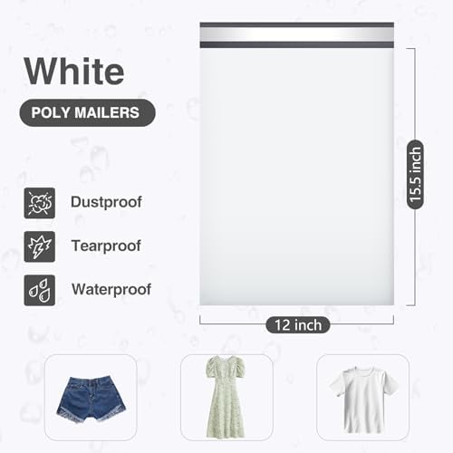 UCGOU Poly Mailers 12x15.5 Inch White 100 Pack Plastic Medium Shipping Bags - Image 2