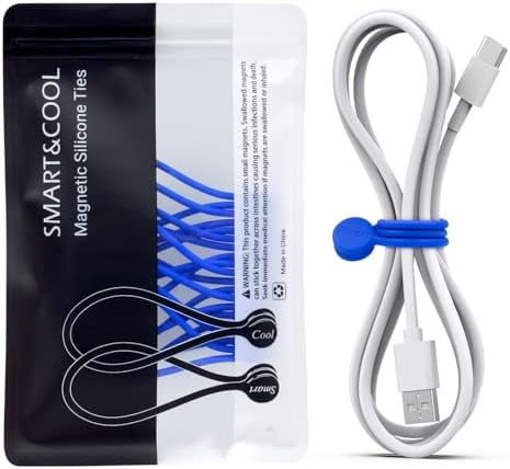 SMART&COOL Reusable Silicone Magnetic Cable Ties, Blue, 10-Pack by SMARTCOOL