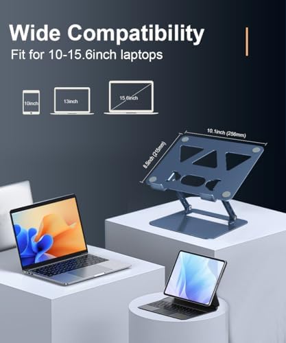 Aoviho Adjustable Laptop Stand for Desk,Portable Laptop Stand Holder and Riser,Foldable Aluminum Notebook Computer Stands for MacBook Air Pro HP Lenovo Dell Samsung Chromebook, 10-15.6 inch,Navy Blue - Image 6