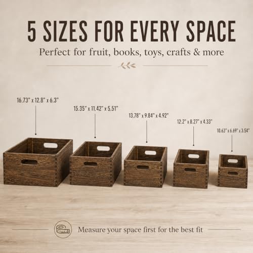 5 Pack Wooden Crates for Display Nesting Wood Crate for Storage with Handle - Image 2